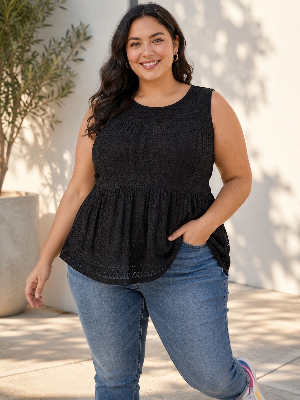 Torrid NEW Size 4x: Black Lace Peplum Tank Top